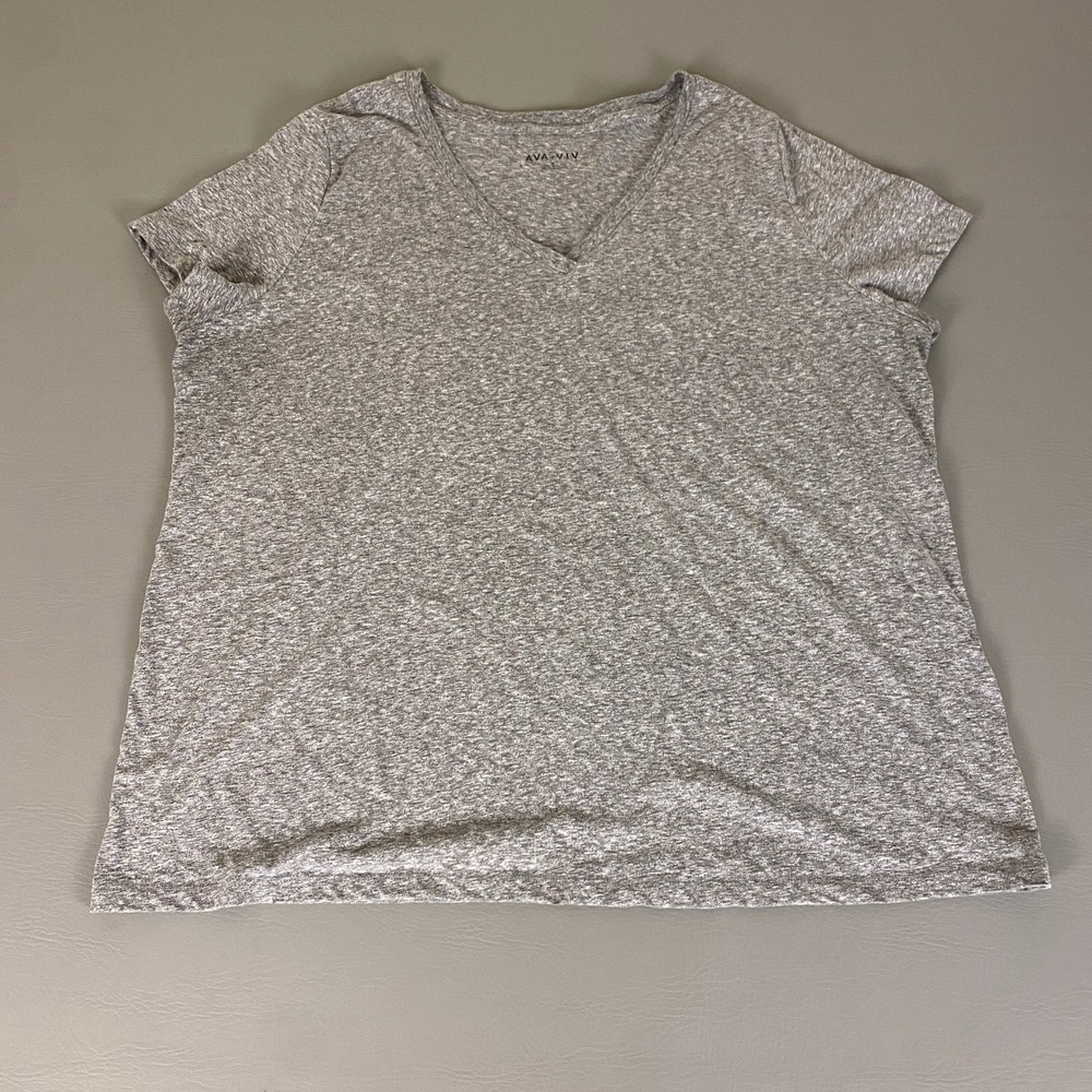 AVA VIV  T-Shirt Top‎ Women's 3X Gray V-Neck Short Sleeve Casual Cotton Blend
